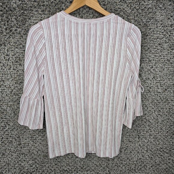 Lucky Brand Top Womens Small Mauve Striped Cold Shoulder Stretch Tee Casual - Picture 7 of 7